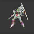 White Gundam Robot Figure With Multiple Weapons And Wing Like Equipment In Standing Stance