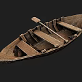 Vintage Wooden Boat Featuring Classic Design With Wooden Seats And Oar On Board