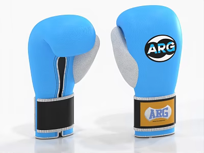 Professional Blue Boxing Gloves With ARG Logo And Black Orange Wrist Straps 3d model