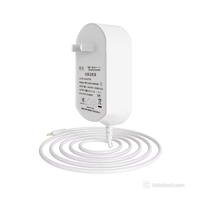 White Compact Wired Phone Charger With Cable For Mobile Devices Power Adapter 3d model