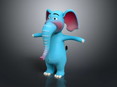 Blue Cartoon Elephant Character With Pink Ears And Open Arms 3d model