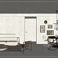 Modern Guest Restaurant Home Multi-person Sofa Leisure Chair Coffee Table Combination Dining Table and Chair Combination Hanging Picture Combination 3d model
