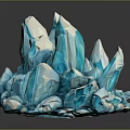 Blue And White Polygonal Ice Crystal Sculpture With Sharp Spikes And Reflective Surface 3d model