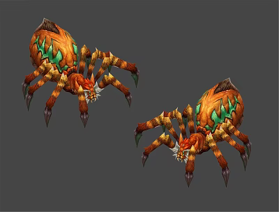 Two Orange Green Spiked Reptile Creatures With Long Legs And Decorative Features 3d model Two Orange Green Spiked Reptile Creatures With Long Legs And Decorative Features 3d model