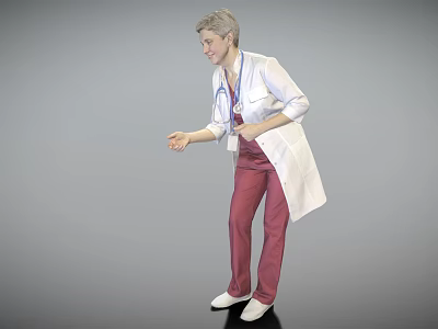 Woman Doctor In White Coat With Stethoscope Standing In Red Pants 3d model