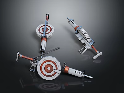 Stylish Modern Household Cleaning Tools With Red White Target Design And Rotating Heads 3d model