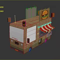 Mobile Burger Food Truck With Red White Striped Awning And Service Window