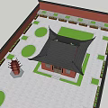 Ancient Architecture With Red Walls Traditional Eaves Black Tiles And Incense Burner Amidst Green Mountains