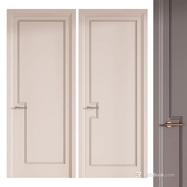 Modern Swing Doors With Minimalist Lines Metal Handles Light Beige And Dark Gray 3d model 