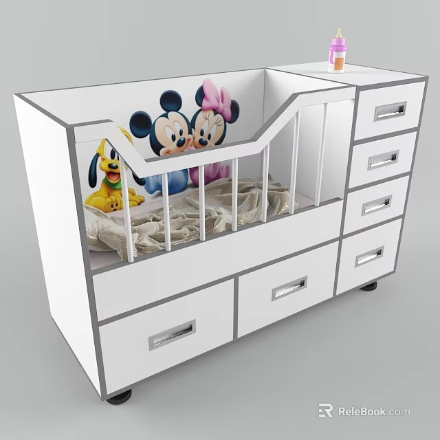 Kids Bunk Bed with Mickey Mouse Pluto Cartoon Storage Drawers and Safety Rail 3d model 