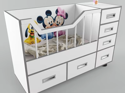 Kids Bunk Bed with Mickey Mouse Pluto Cartoon Storage Drawers and Safety Rail 3d model