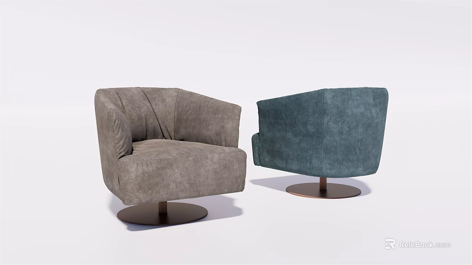 Modern Single Sofa With Gray And Teal Upholstered Fabric And Round Rotating Base Design 3d model