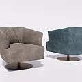 Modern Single Sofa With Gray And Teal Upholstered Fabric And Round Rotating Base Design 3d model