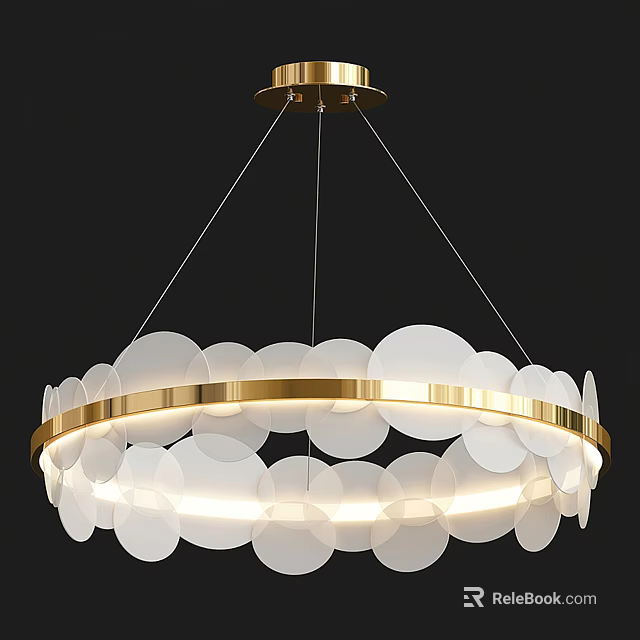 Modern Golden Circular Frame Pendant Light With White Disc Shades And Hanging Design 3d model 