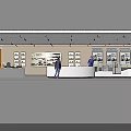 Modern Exhibition Hall Interior With White Reception Desk Display Shelves And Spotlights
