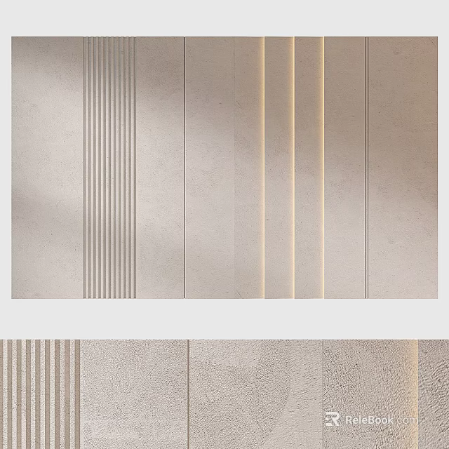 Modern Background Wall Design With Vertical Stripes And Textured Neutral Surface 3d model 