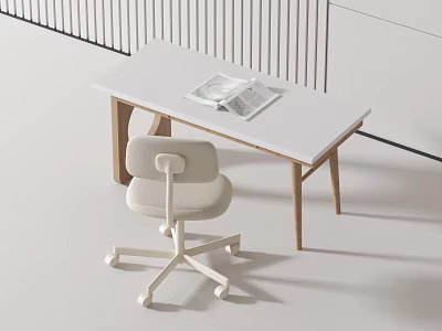 Simple Modern Dining Table Set With White Tabletop Wooden Legs And Beige Chair 3d model