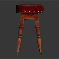 Wooden Stool With Red Leather Seat Silver Studs On Carved Wooden Legs