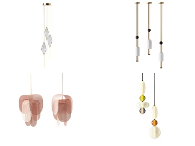Modern Contemporary Chandeliers With Gold Metal Rods Pink Fabric Shades And White Glass Accents 3d model