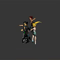 Four Animated Characters In Dynamic Action Poses With Stylish Colorful Outfits