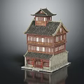 Traditional Chinese Architecture Three Story Wooden Structure With Pagoda Style Roof And Ornate Windows
