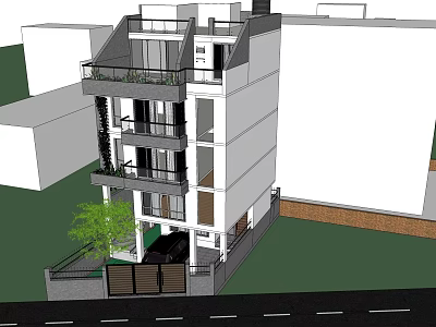 Modern Multi Story Building Exterior With Balconies Entrance And Green Area 3d model