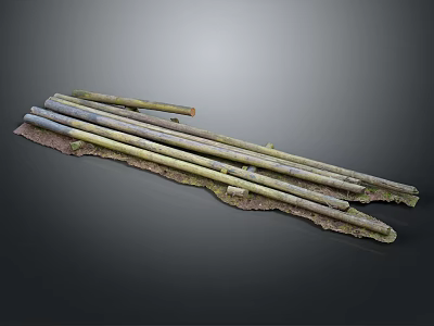 Metal And Wooden Poles Laid On Rustic Support Base 3d model