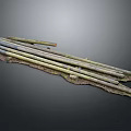 Metal And Wooden Poles Laid On Rustic Support Base