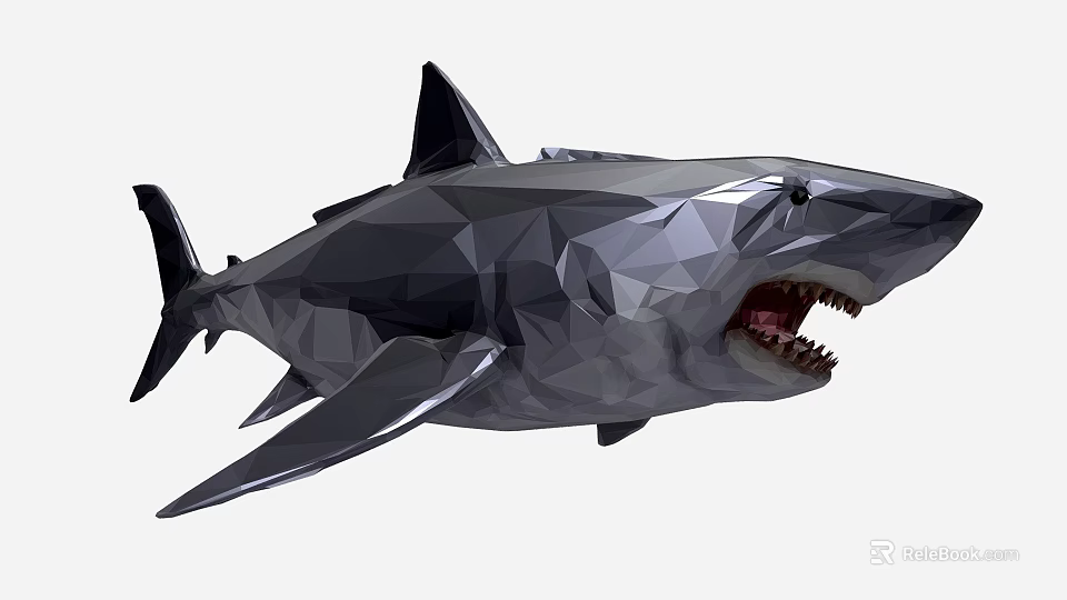 Low Poly Shark 3D Model Featuring Geometric Design And Open Mouth 3d model 