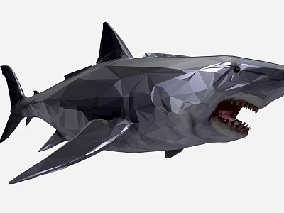 Low Poly Shark 3D Model Featuring Geometric Design And Open Mouth 3d model