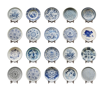 Chinese Plate Blue and Flower Plate 3d model