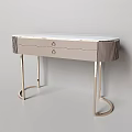 Chic Dressing Table With Round Decorative Mirror Marble Top Metal Legs And Stool 3d model