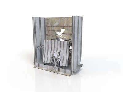 Modern Open Interior Structure With Metal Frames And Wooden Panel Design 3d model
