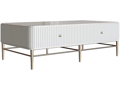 White Dining Table With Vertical Stripe Design And Metal Legs Featuring Drawers 3d model