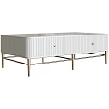 White Dining Table With Vertical Stripe Design And Metal Legs Featuring Drawers 3d model
