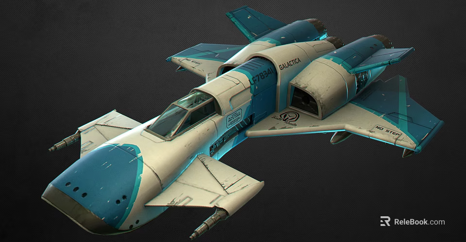 Blue And White Sci Fi Fighter Jet With Cockpit And Open Compartment 3d model 