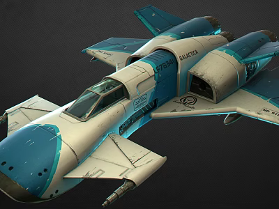 Blue And White Sci Fi Fighter Jet With Cockpit And Open Compartment 3d model