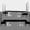 Modern Black Marble Dining Table Set With Slender Backrest Chairs And Transparent Glasses 3d model