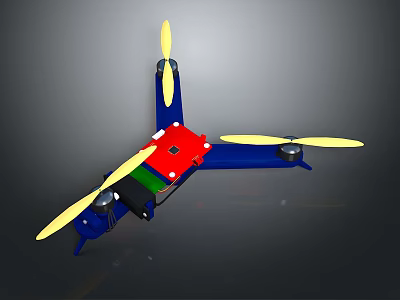 Colorful Quadcopter Drone Model With Blue Frame Yellow Propellers And Red Green Components 3d model