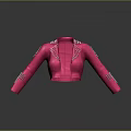 Stylish Pink Cropped Jacket With Silver Studs On Sleeves Shoulders Shiny Finish Reflective Effect