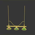 Three Green Pendant Lights With Metal Frame On Dark Background Reflection