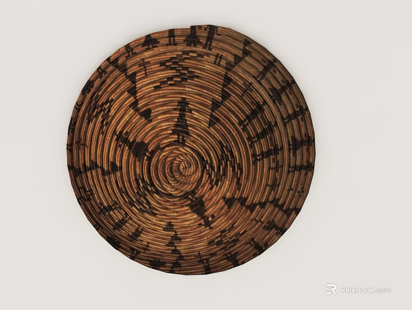 Handmade Round Woven Rug With Brown Spiral Pattern And Natural Texture 3d model