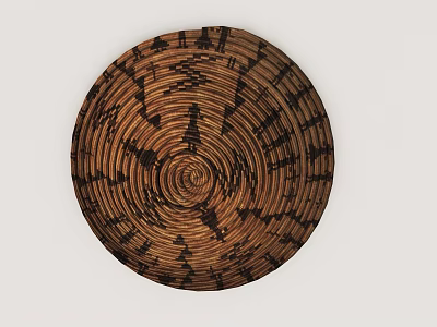 Handmade Round Woven Rug With Brown Spiral Pattern And Natural Texture 3d model