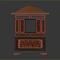 Traditional Chinese Pavilion With Orange Roof Red Black Frame And Intricate Carvings