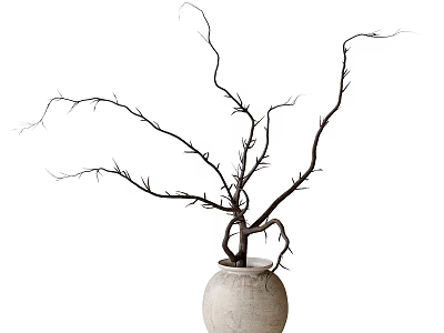 Minimalist Decorative Ornament Set with Light Ceramic Vase and Natural Leafless Branches 3d model