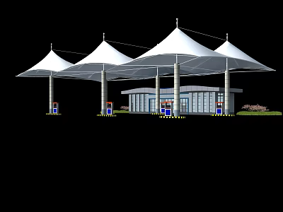 Modern Tensile Membrane Structure With Umbrella Shaped Canopies And Supporting Columns 3d model
