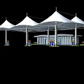 Modern Tensile Membrane Structure With Umbrella Shaped Canopies And Supporting Columns