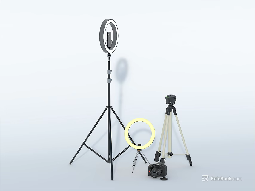 Essential Professional Photography Gear Setup With Ring Light Tripod And Camera 3d model 