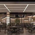 Traditional Chinese Restaurant Interior With Wooden Screen Bamboo Decor And Round Landscape Painting