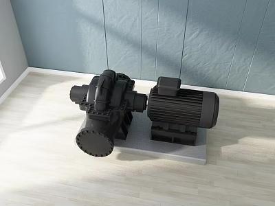 Industrial Equipment Black Pump And Motor Unit Displayed On Platform In Factory 3d model